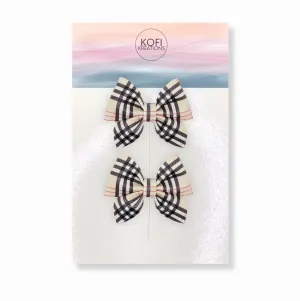 Beige Plaid Sailor Hair Bows