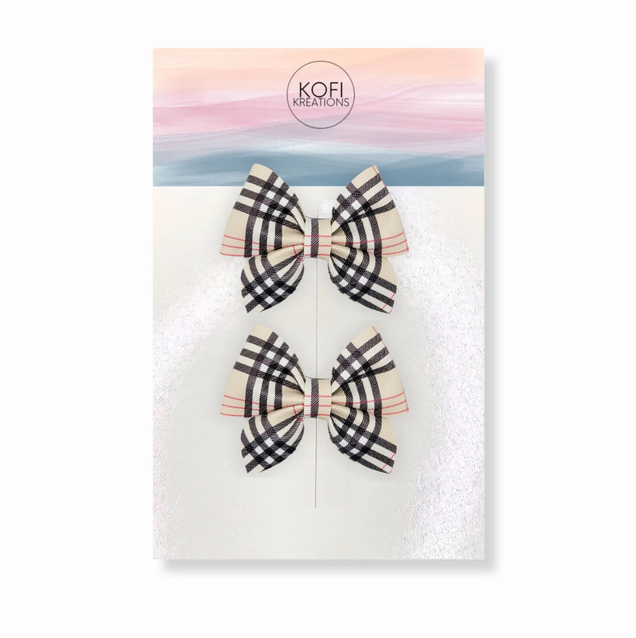 Beige Plaid Sailor Hair Bows