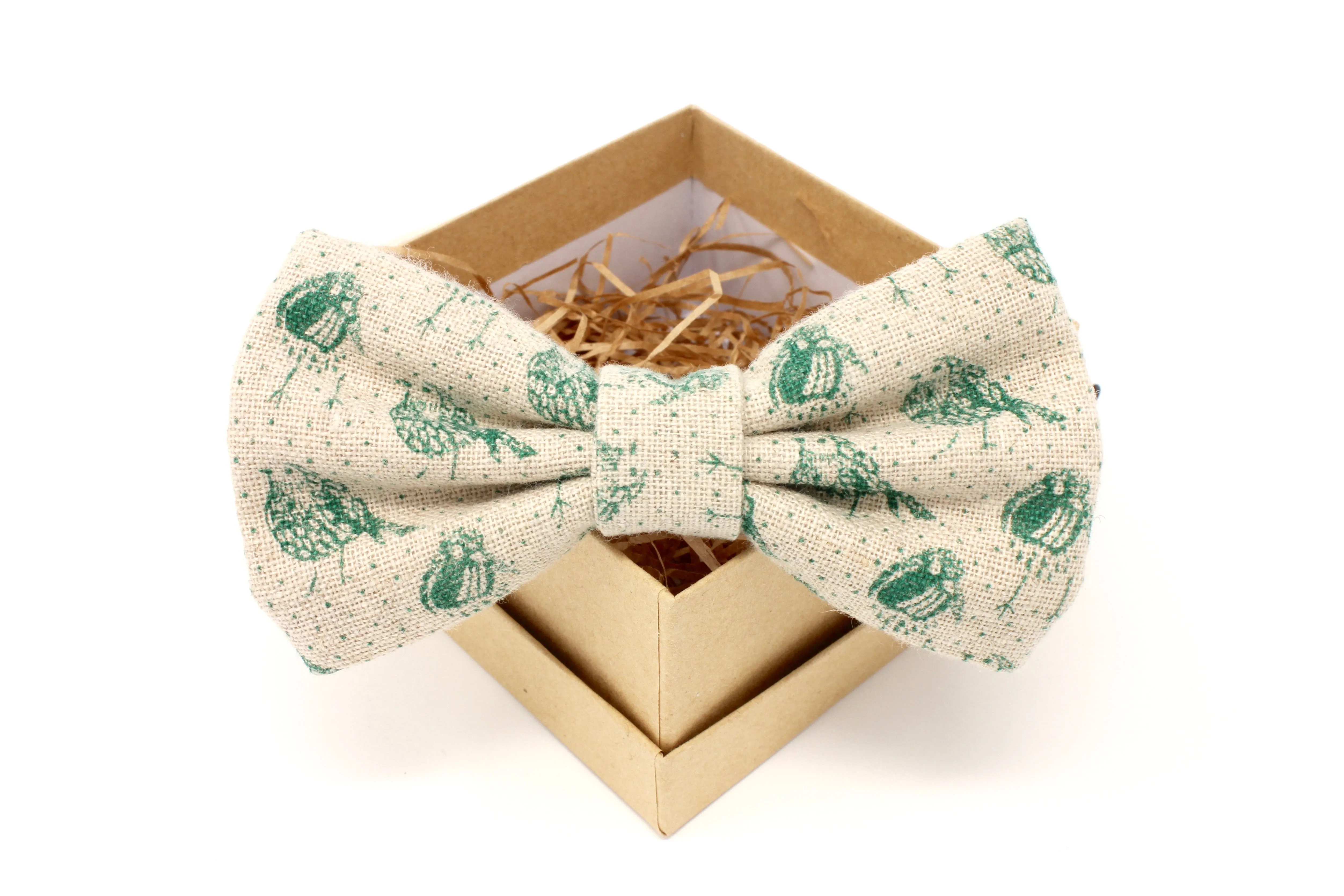Bird Print Linen Bow Tie