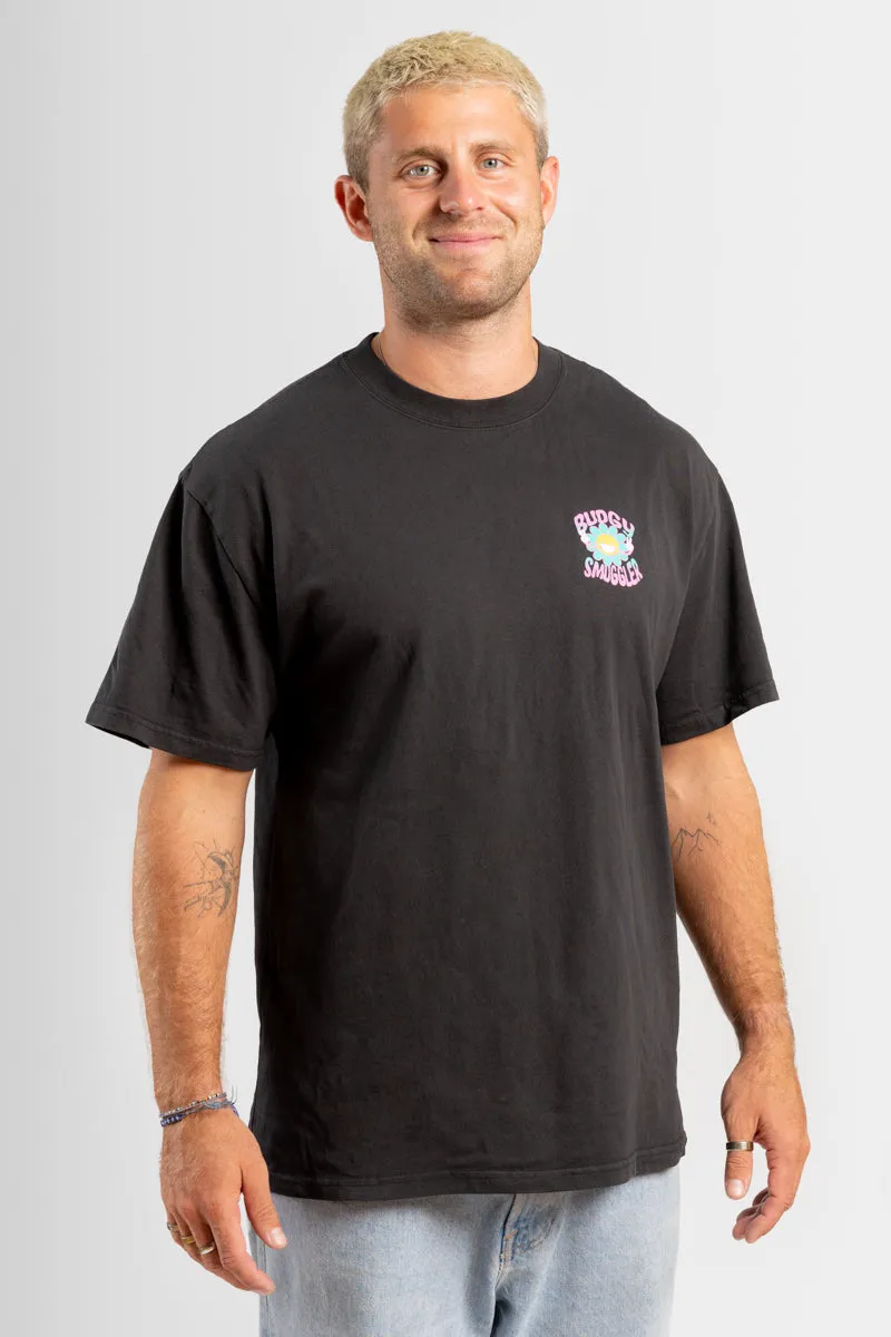 Black Tee with Festival Flower