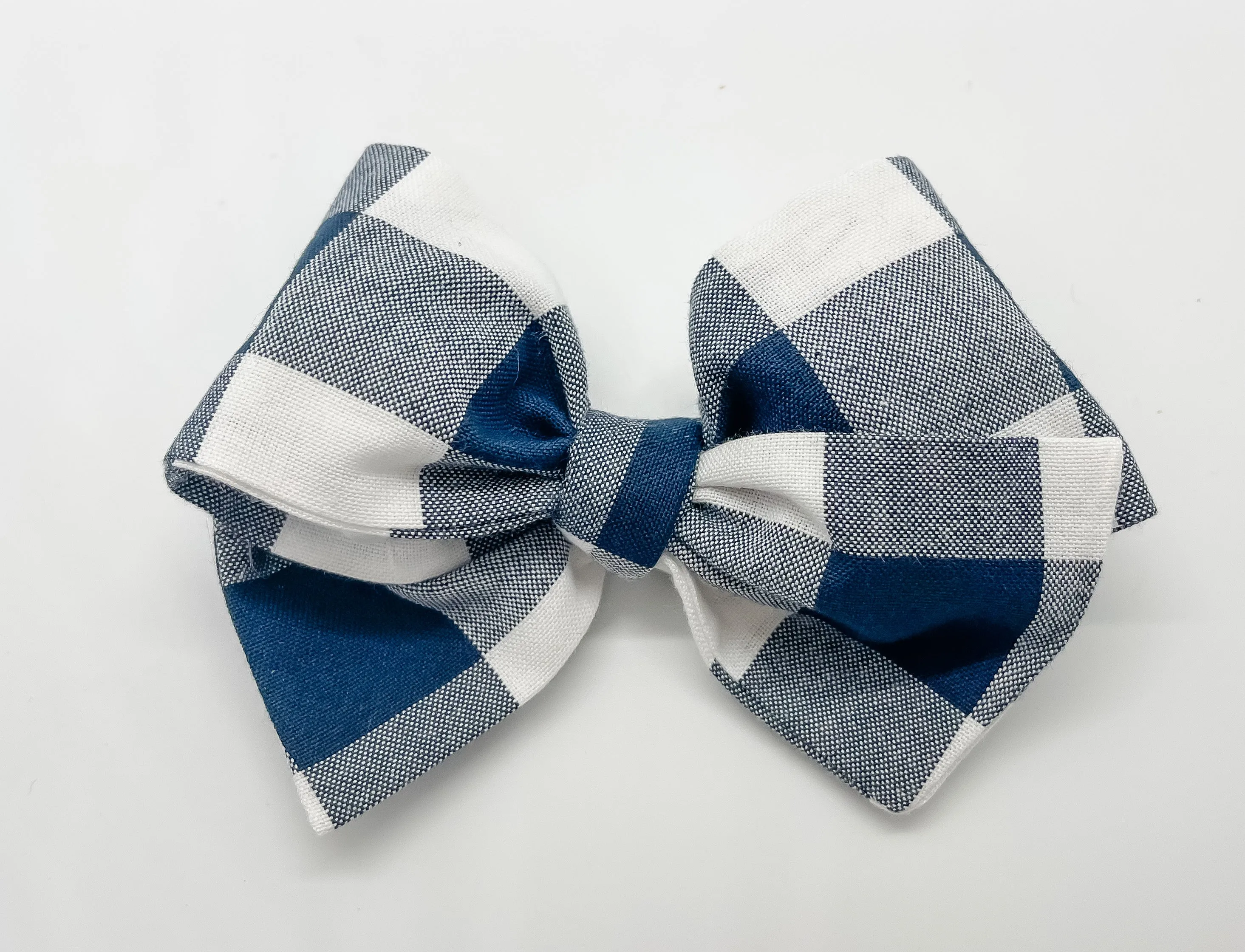 Blue and White Plaid Bow