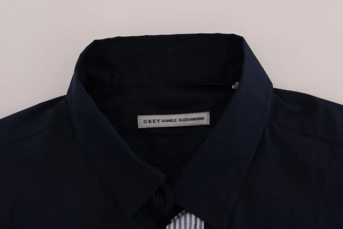 Blue Cotton Stretch Slim Fit Shirt