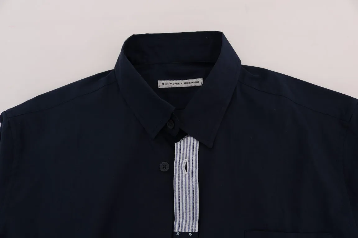 Blue Cotton Stretch Slim Fit Shirt