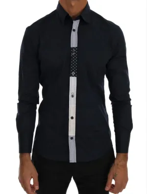 Blue Cotton Stretch Slim Fit Shirt