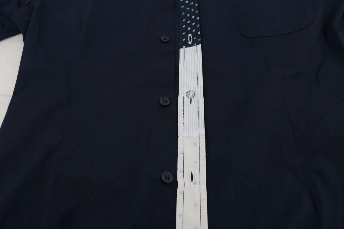 Blue Cotton Stretch Slim Fit Shirt
