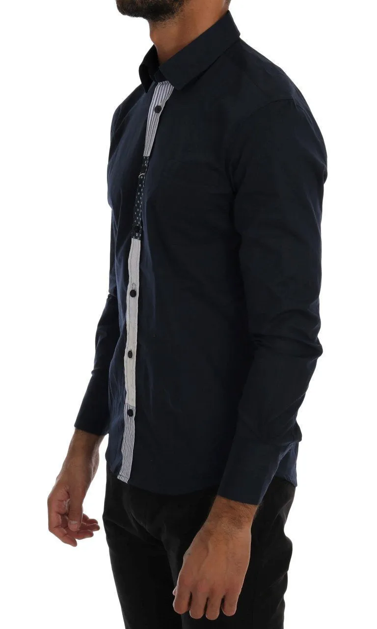 Blue Cotton Stretch Slim Fit Shirt
