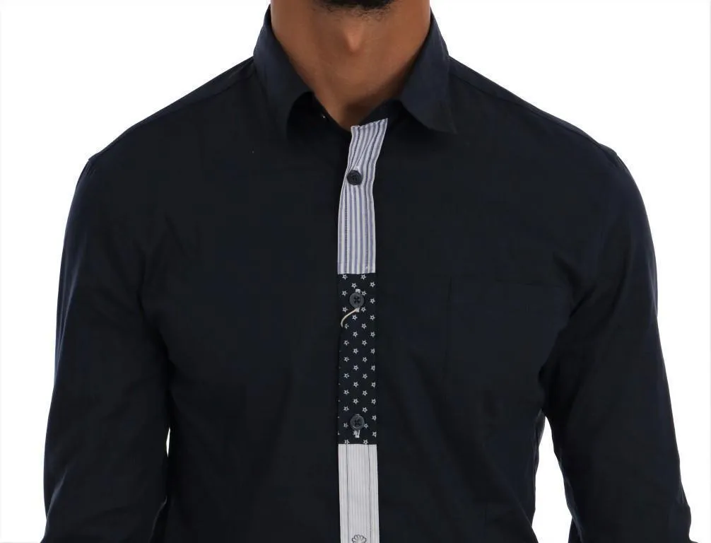 Blue Cotton Stretch Slim Fit Shirt