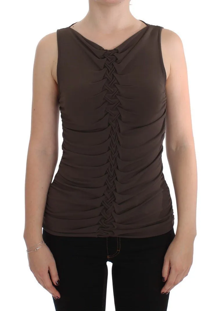 Brown Stretch Sleeveless Blouse