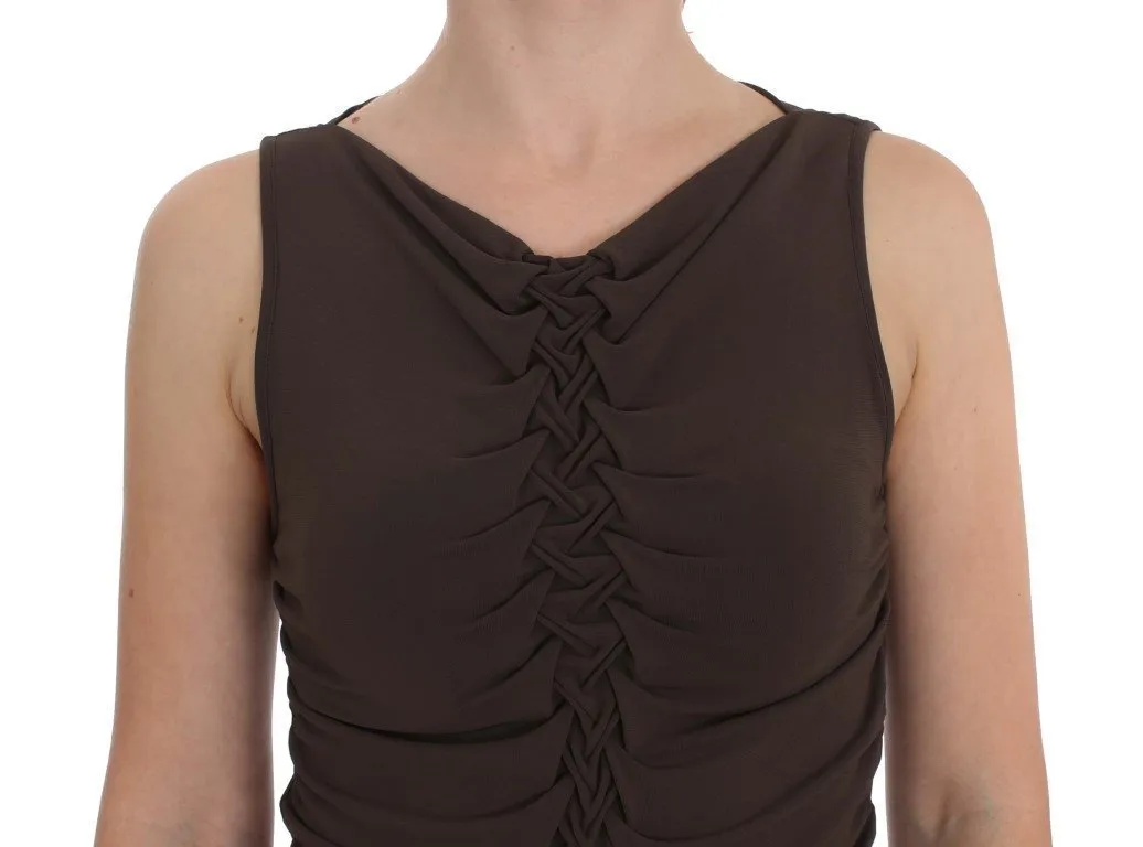 Brown Stretch Sleeveless Blouse