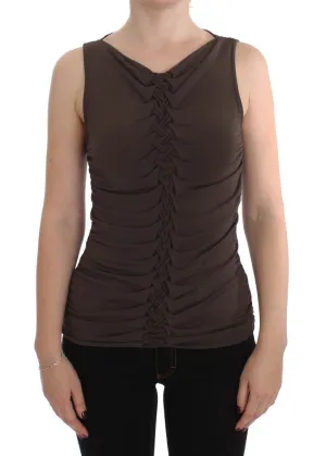 Brown Stretch Sleeveless Blouse