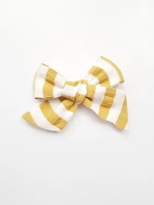 Claire Knotted Hair Bow Striped Mustard
