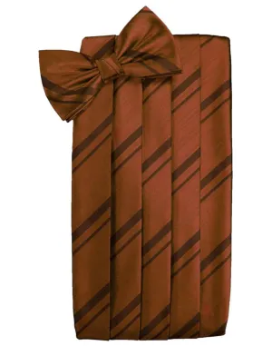 Cognac Striped Satin Cummerbund
