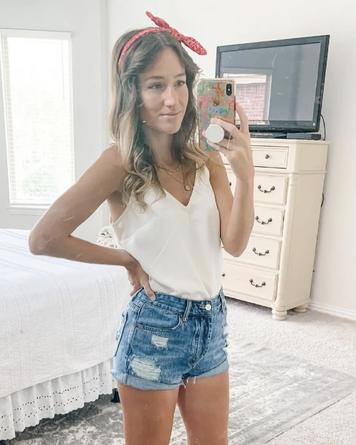 Distressed High Waisted Denim Shorts  - Outer Rolled - The Nova