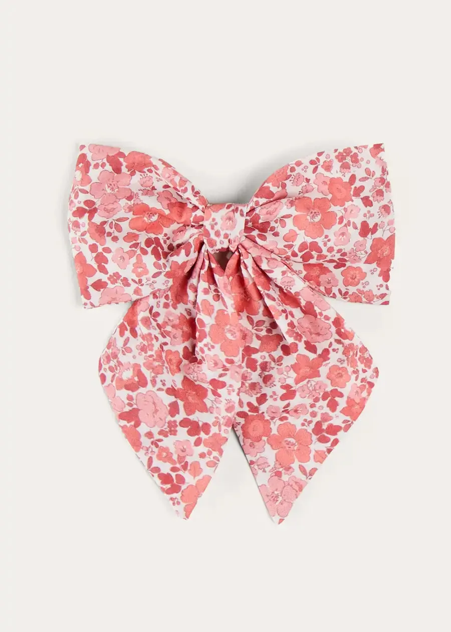 Emilia Floral Long Bow Hair Clip in Pink