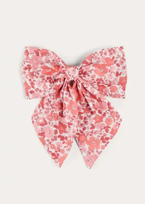 Emilia Floral Long Bow Hair Clip in Pink