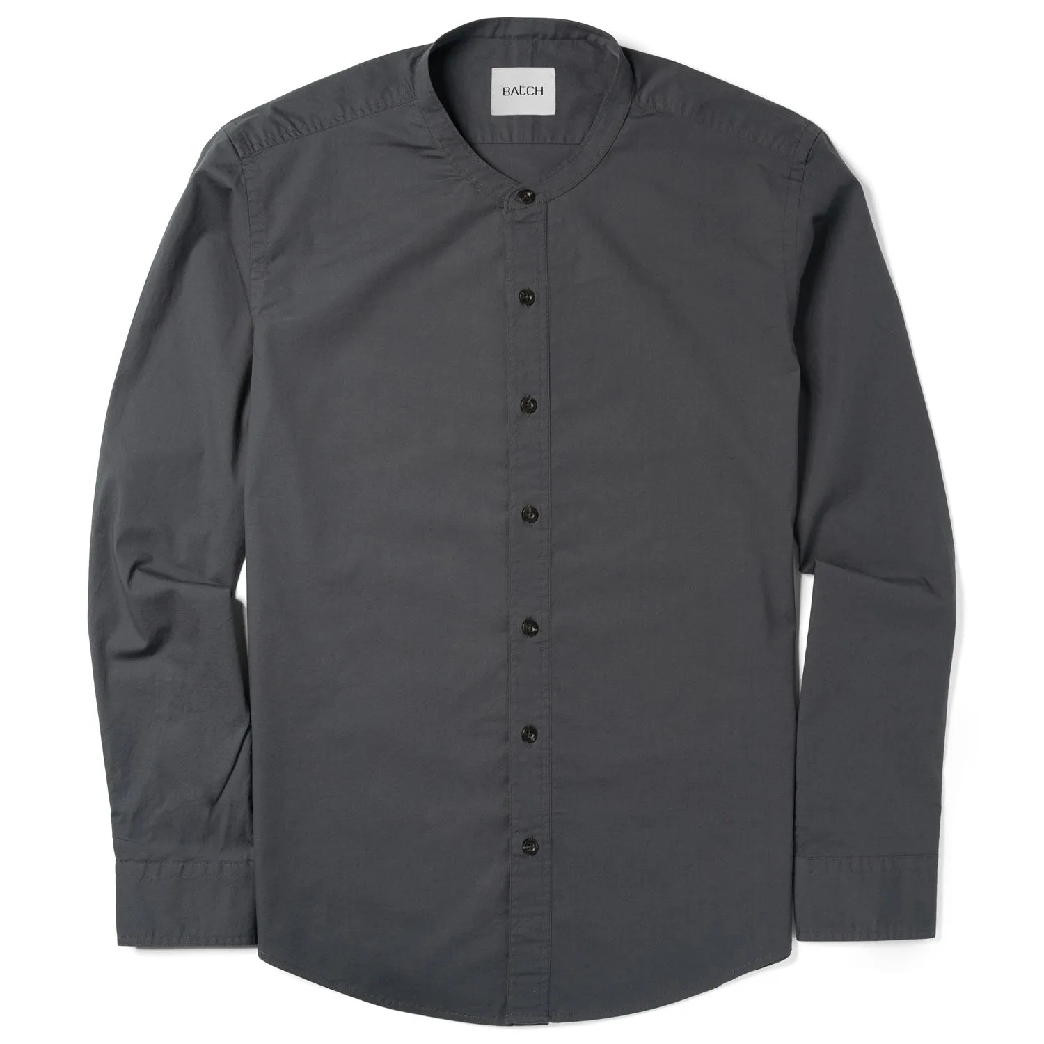 Essential Band Collar Button Down Shirt - Slate Gray Cotton Stretch Poplin