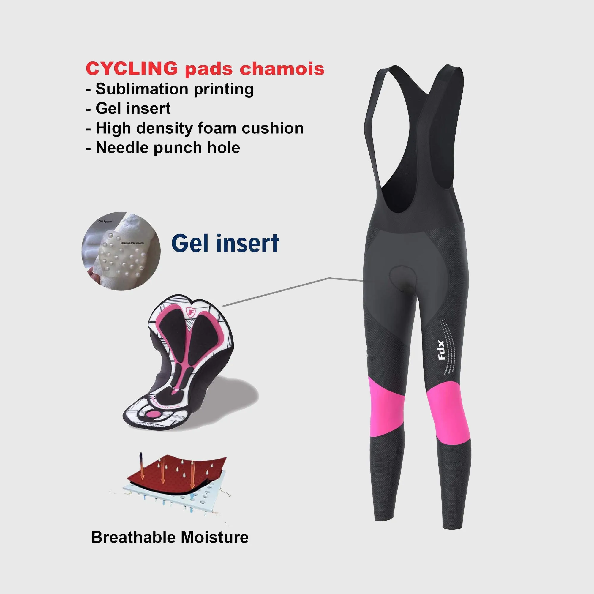 Fdx Thermodream Pink Women's & Girl's Winter Cycling Padded Bib Tights