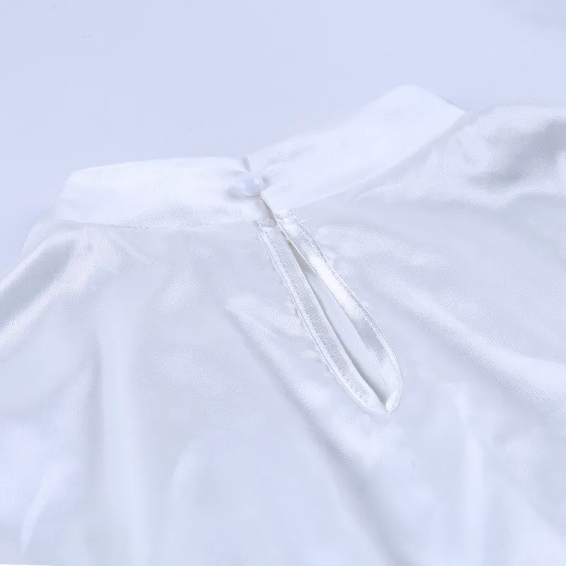 Flared Sleeve Satin Short Tops High Collar