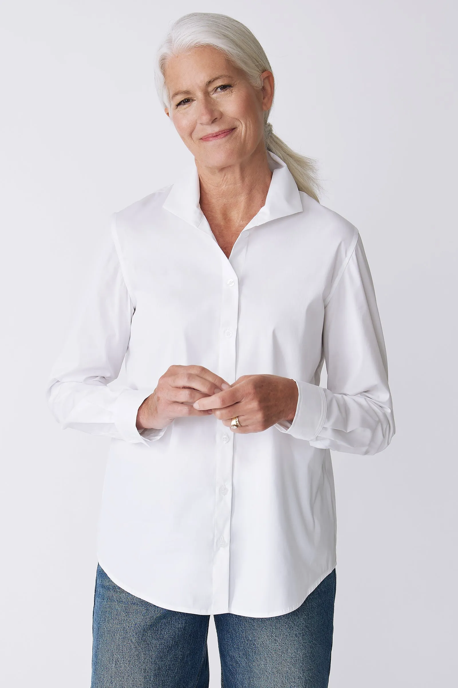 Ginna Box Pleat Shirt - White Stretch
