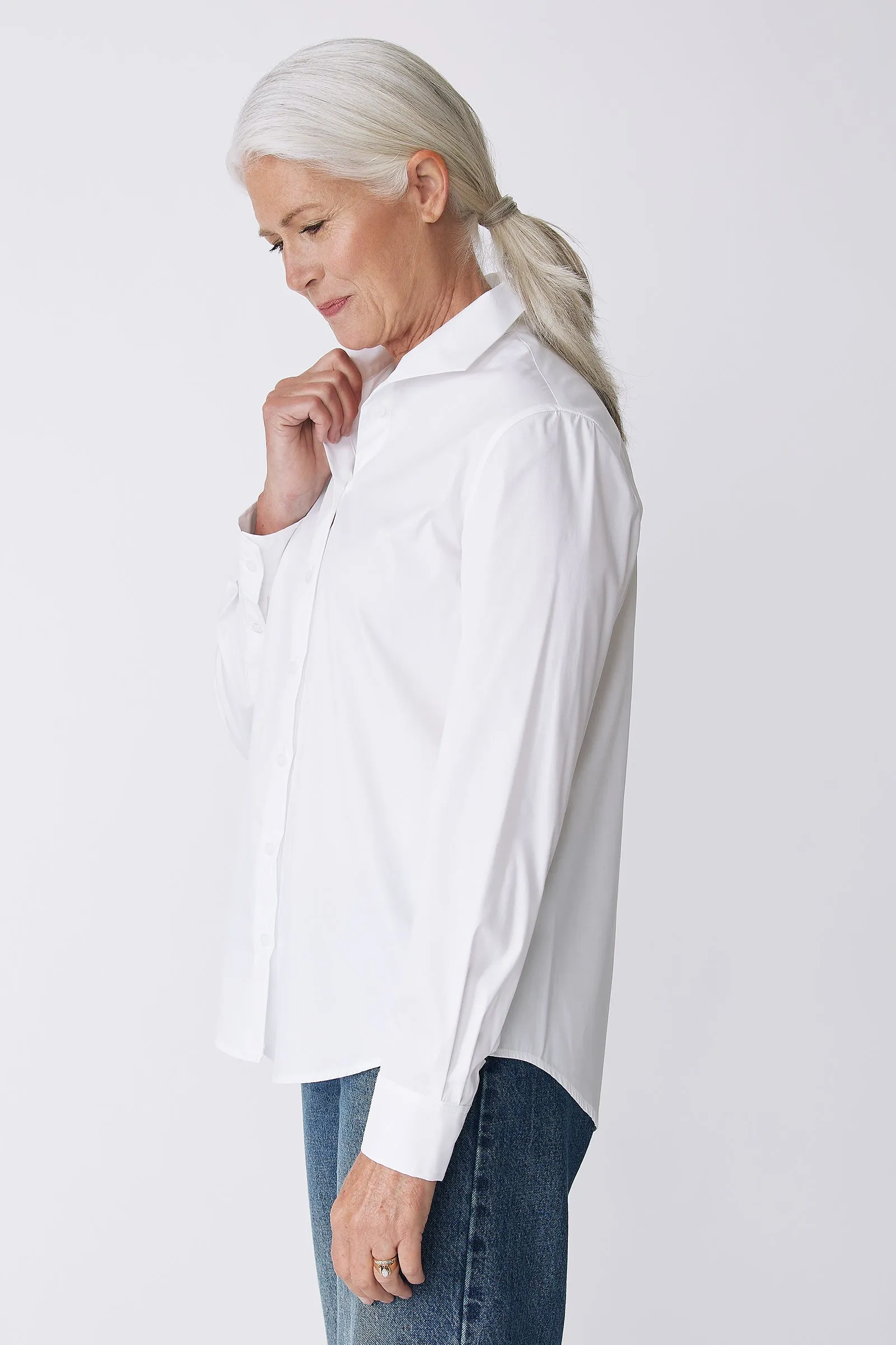 Ginna Box Pleat Shirt - White Stretch