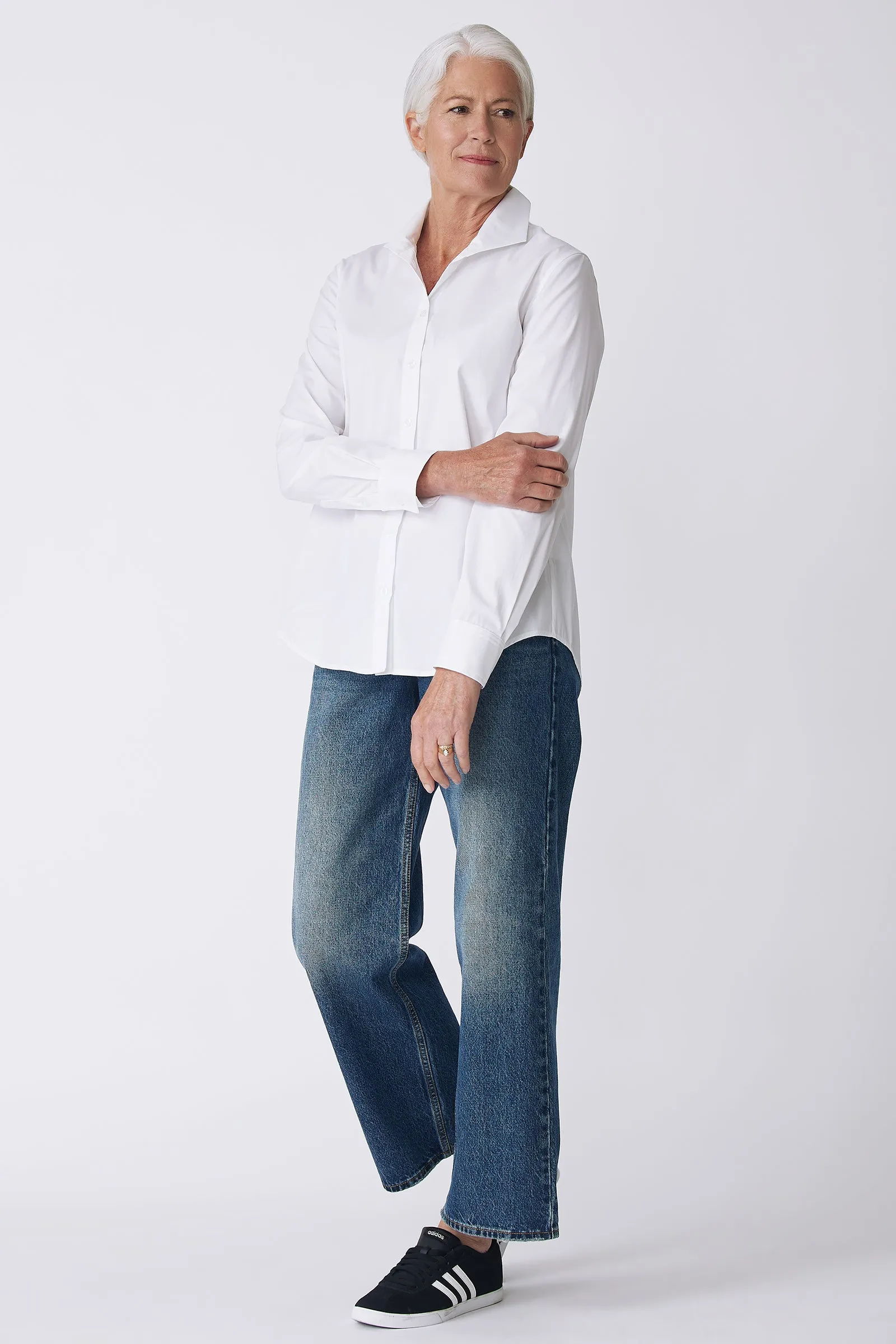 Ginna Box Pleat Shirt - White Stretch