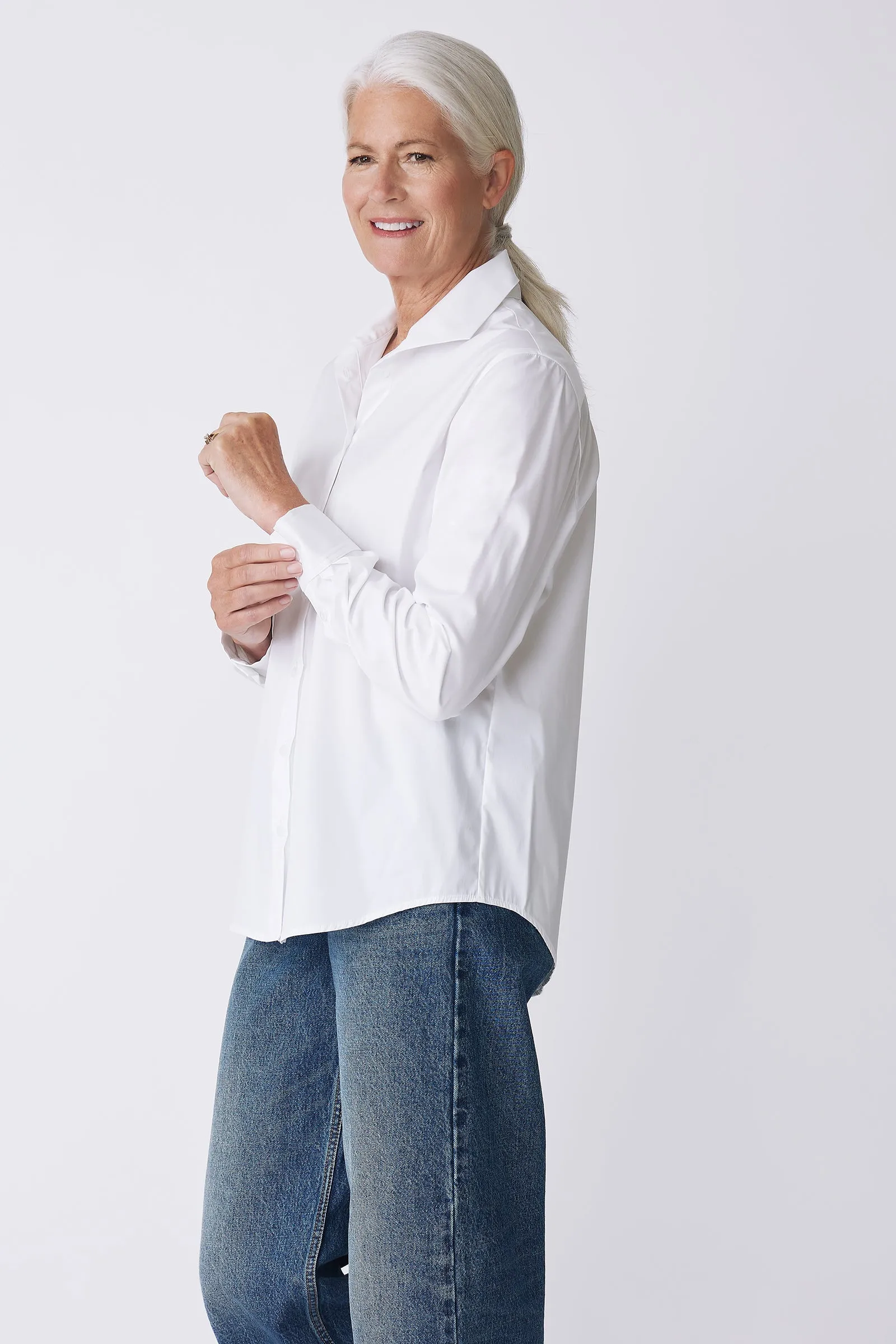 Ginna Box Pleat Shirt - White Stretch