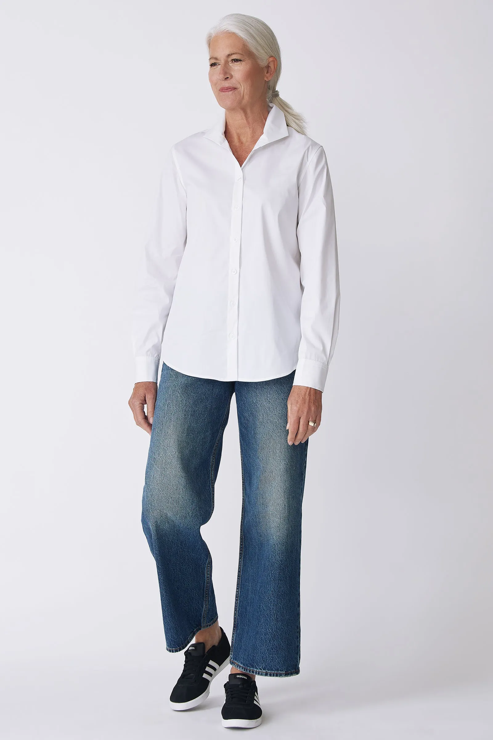 Ginna Box Pleat Shirt - White Stretch