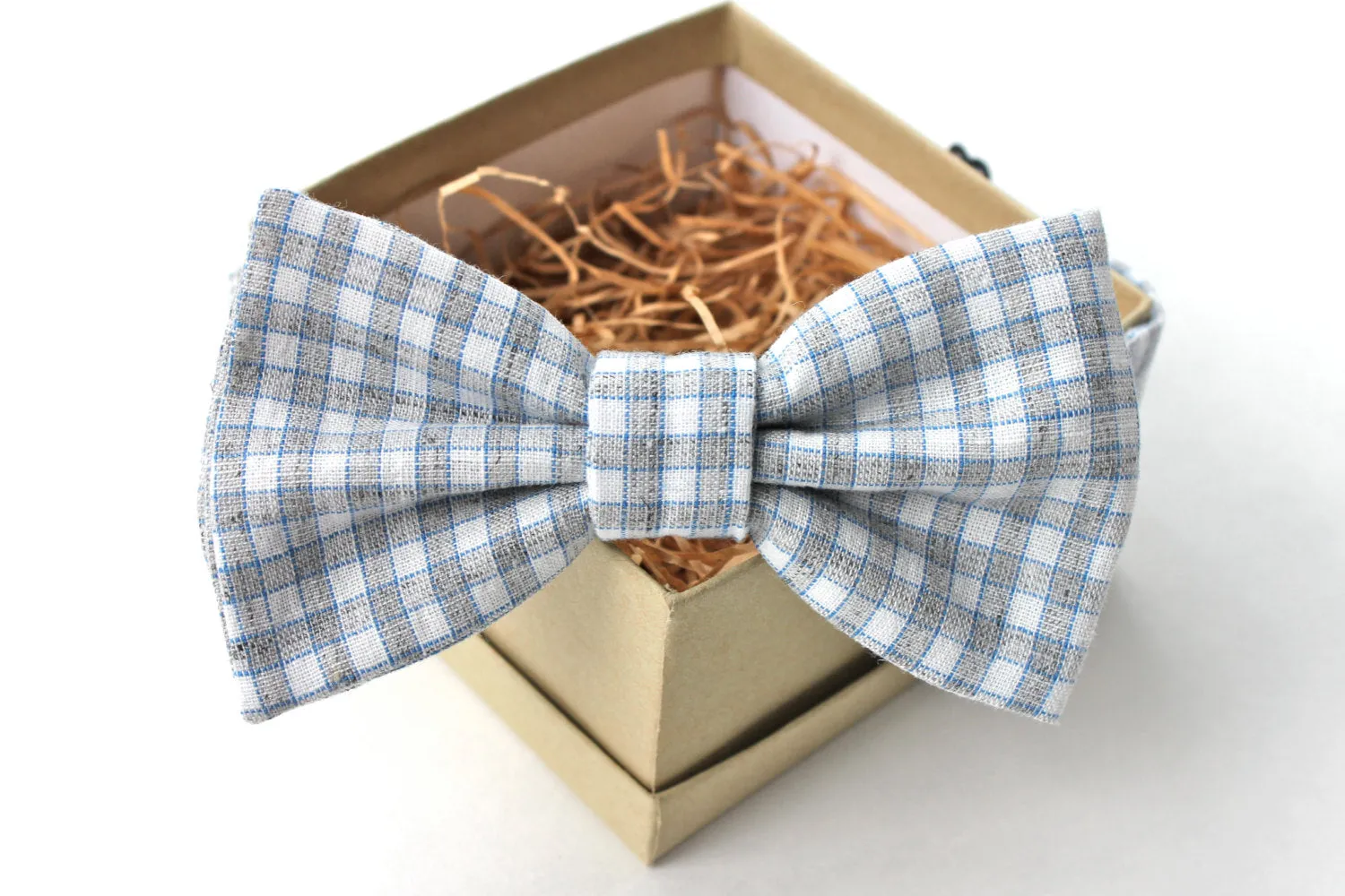 Grey Gingham Bow Tie