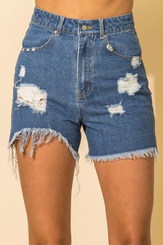 High Waisted Distressed Denim Shorts