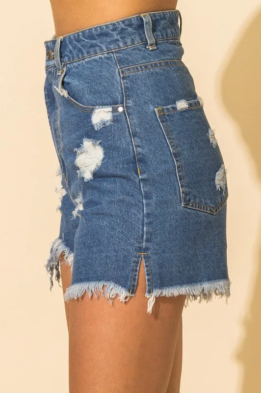 High Waisted Distressed Denim Shorts