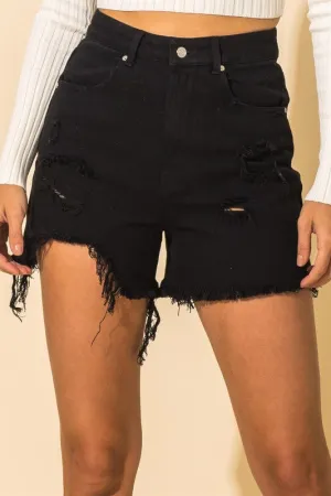 High Waisted Distressed Denim Shorts