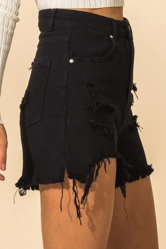 High Waisted Distressed Denim Shorts