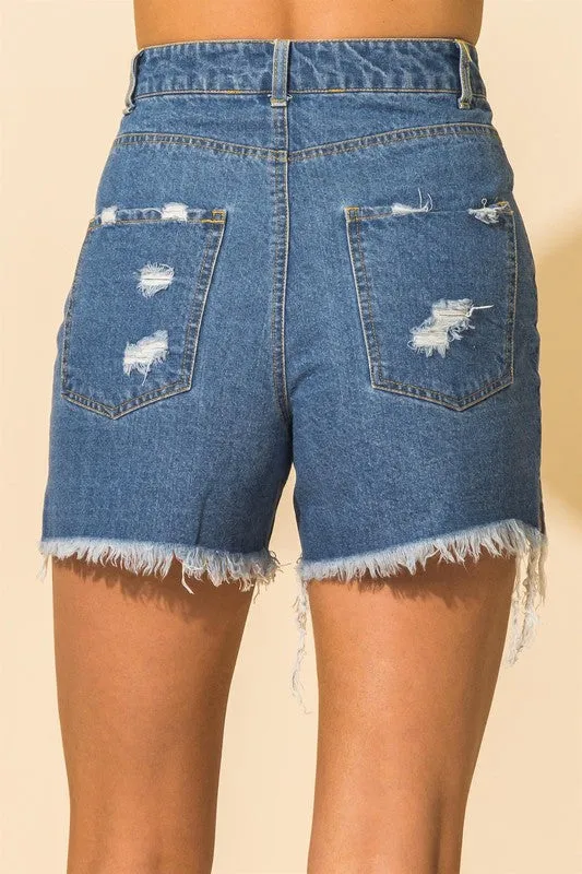 High Waisted Distressed Denim Shorts
