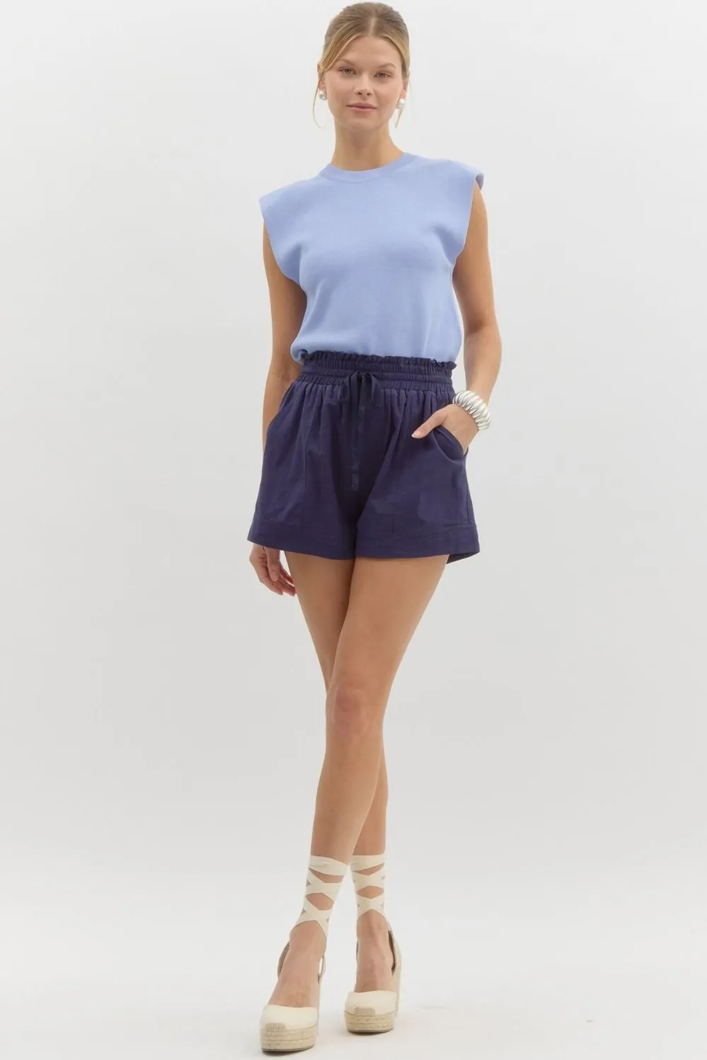 High Waisted Frill Shorts {Navy}