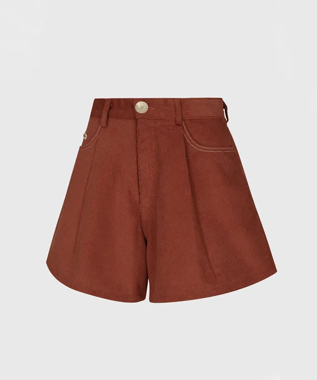 KANDINI A-line Corduyoy Short Pants - Brick