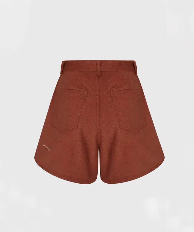 KANDINI A-line Corduyoy Short Pants - Brick
