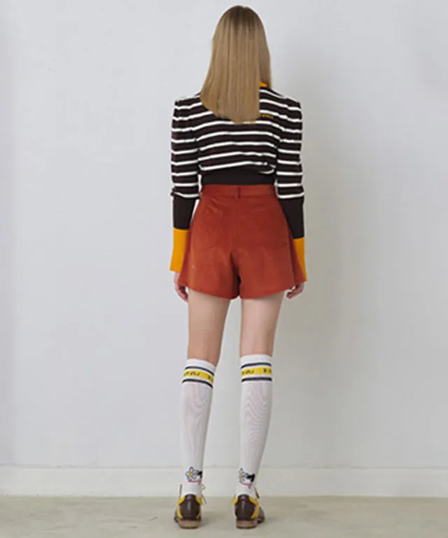 KANDINI A-line Corduyoy Short Pants - Brick