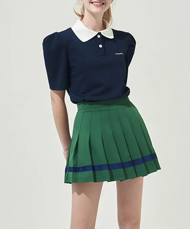 KANDINI Color line Pleats Skirt - Green