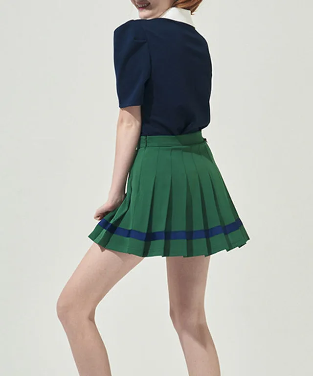 KANDINI Color line Pleats Skirt - Green