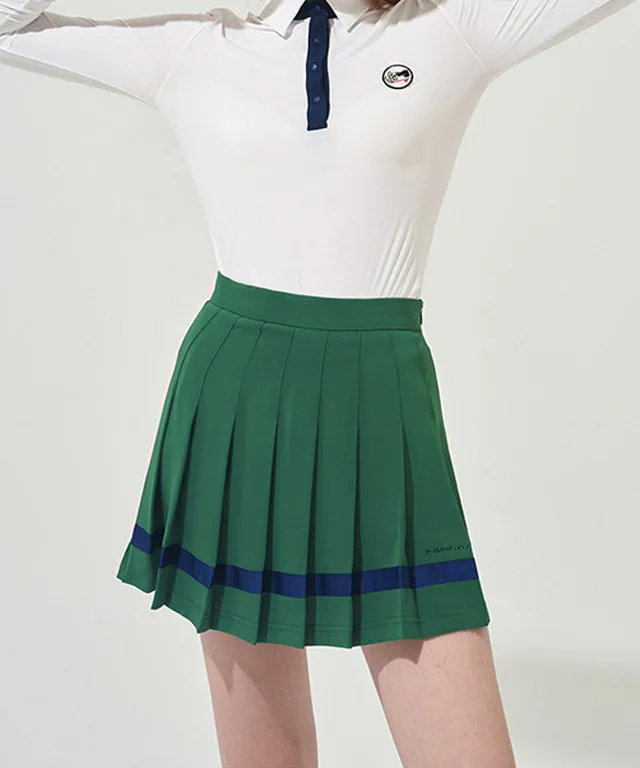 KANDINI Color line Pleats Skirt - Green