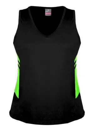 Ladies Tasman Singlet Black/Neon Green