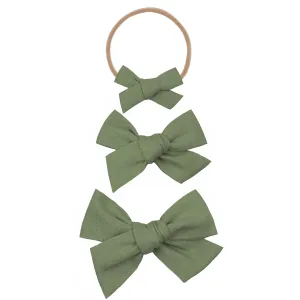 Linen Bow - Olive Headband