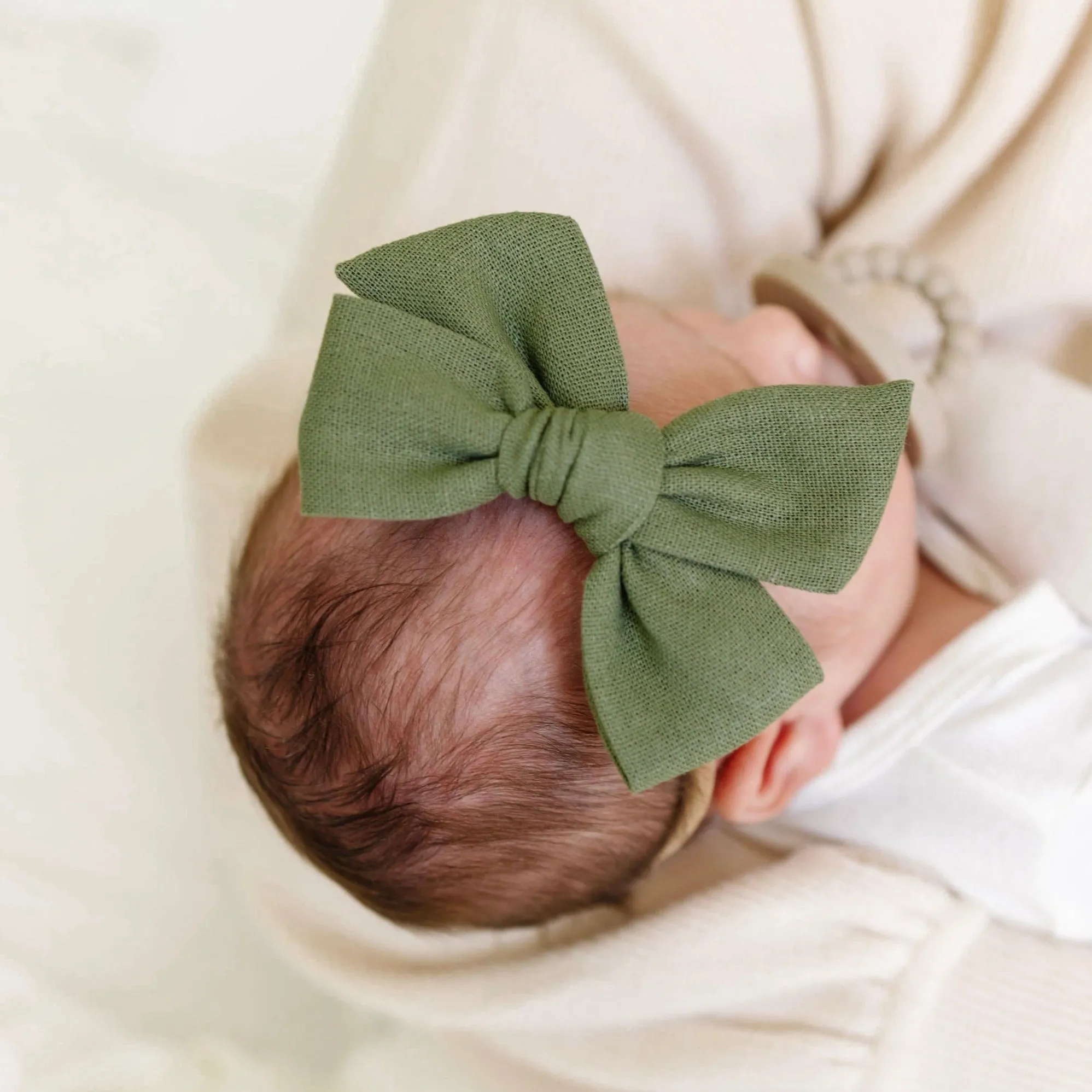 Linen Bow - Olive Headband