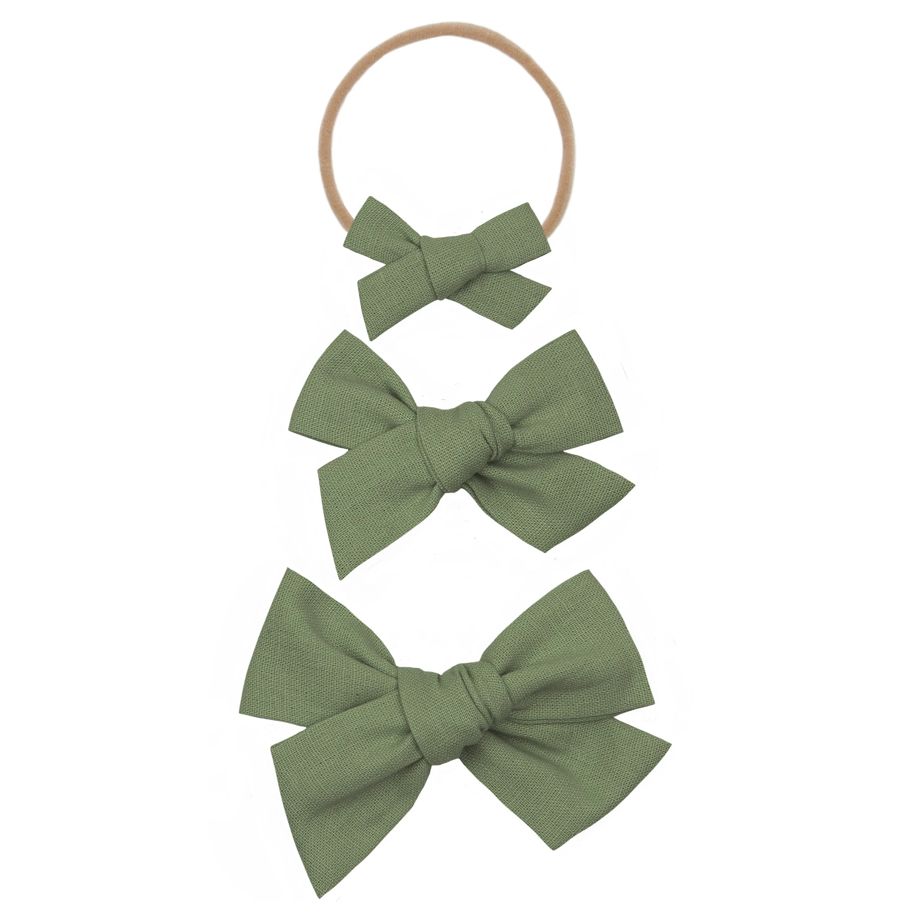 Linen Bow - Olive Headband