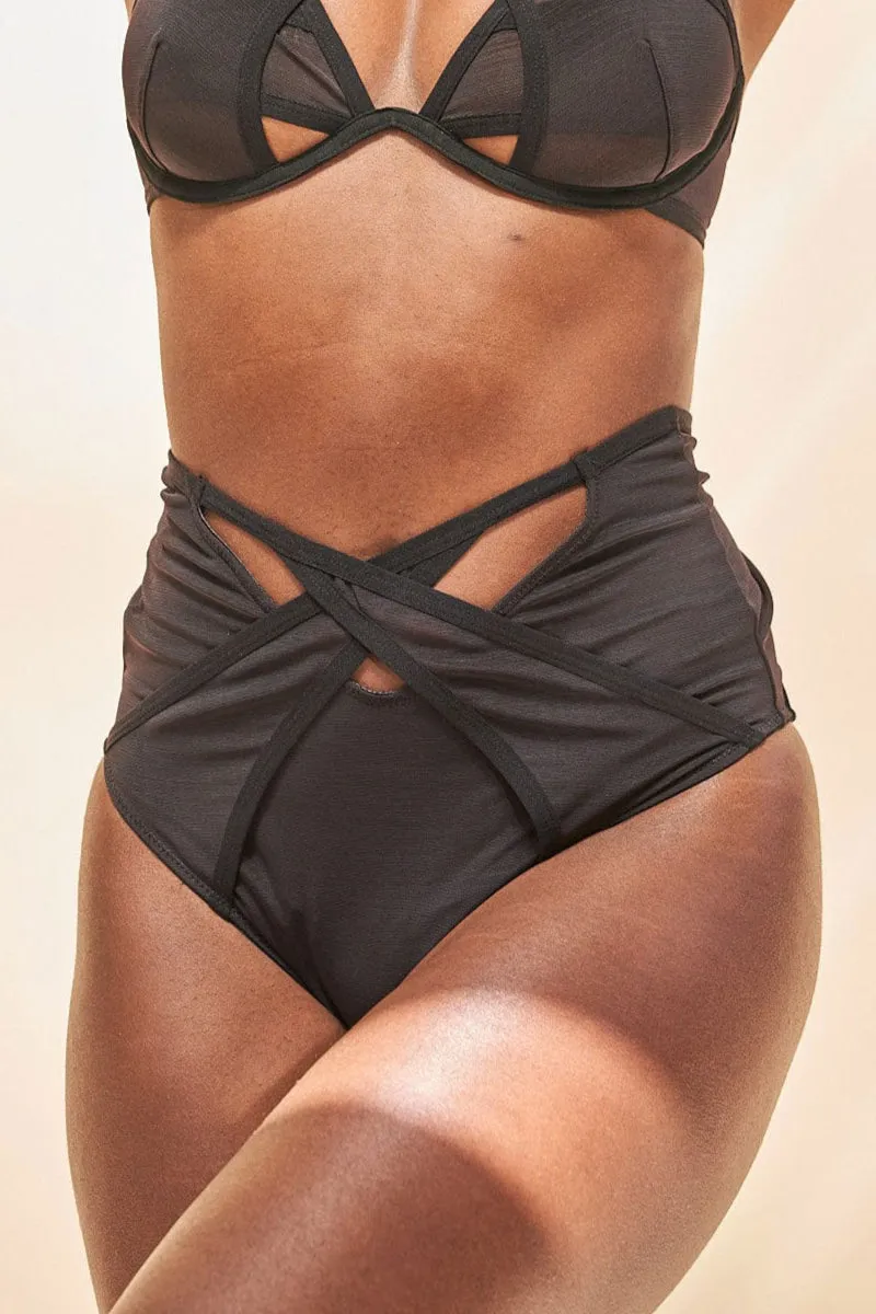 Lunalae Intimates Emily Mesh Cut Out High Waist Bottoms - Recycled Black