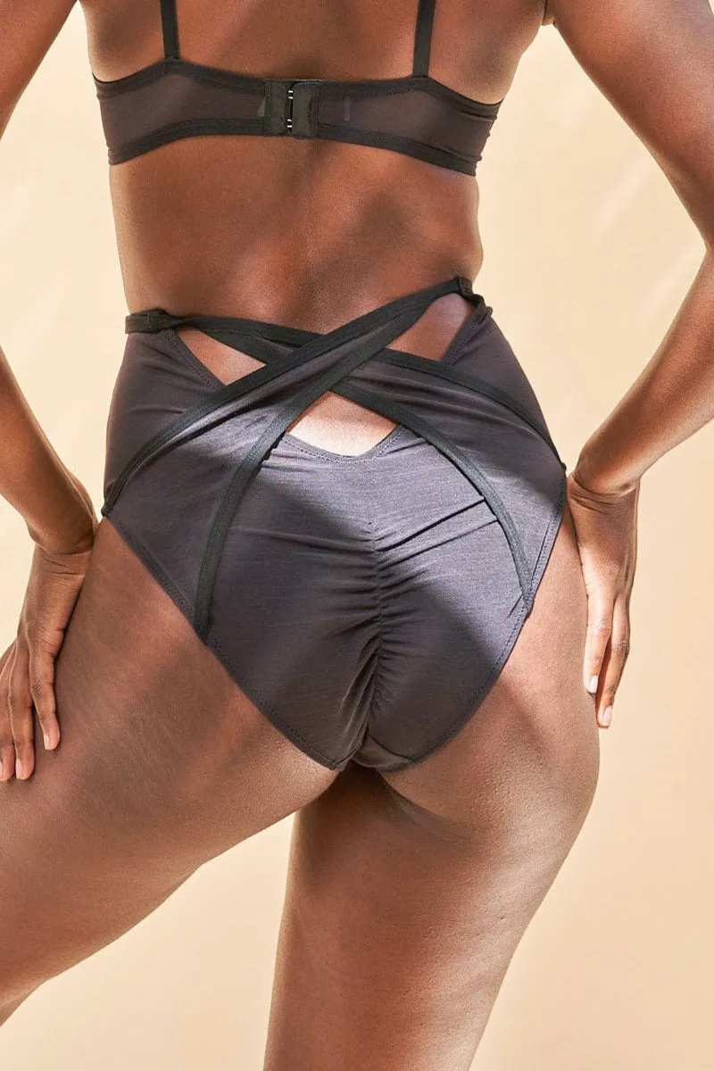 Lunalae Intimates Emily Mesh Cut Out High Waist Bottoms - Recycled Black