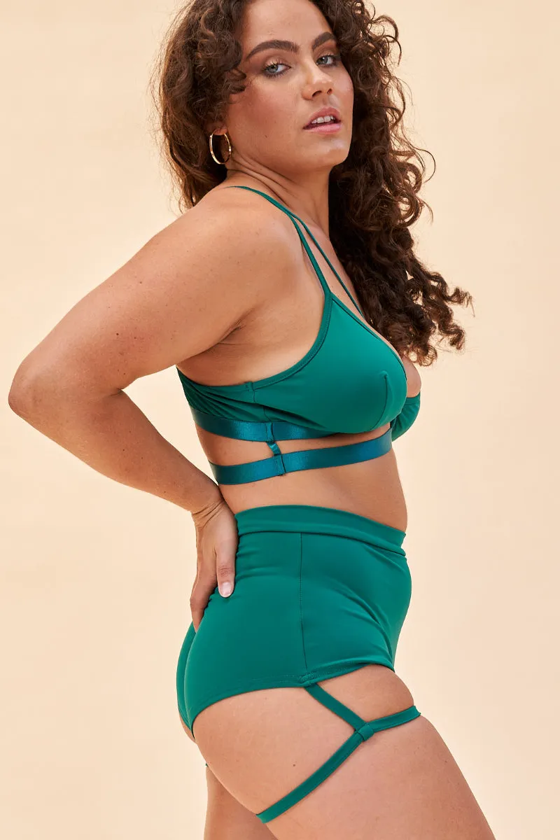 Lunalae Lure You High Waisted Garter Shorts - Green