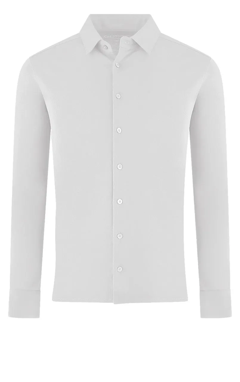 Luxe Pima Stretch Jersey Button Up Sport Shirt in White