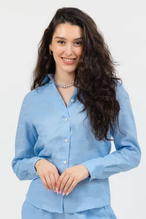 Malta Linen Button-Up - Cool Blue