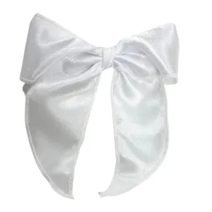 Medium Satin Streamer Bow on Clippie - White
